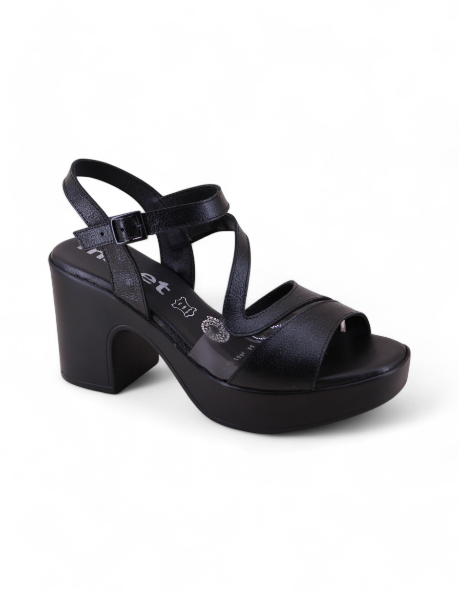 Sandalias Manet De Piel Negra Para Mujer Con Tacón Grueso