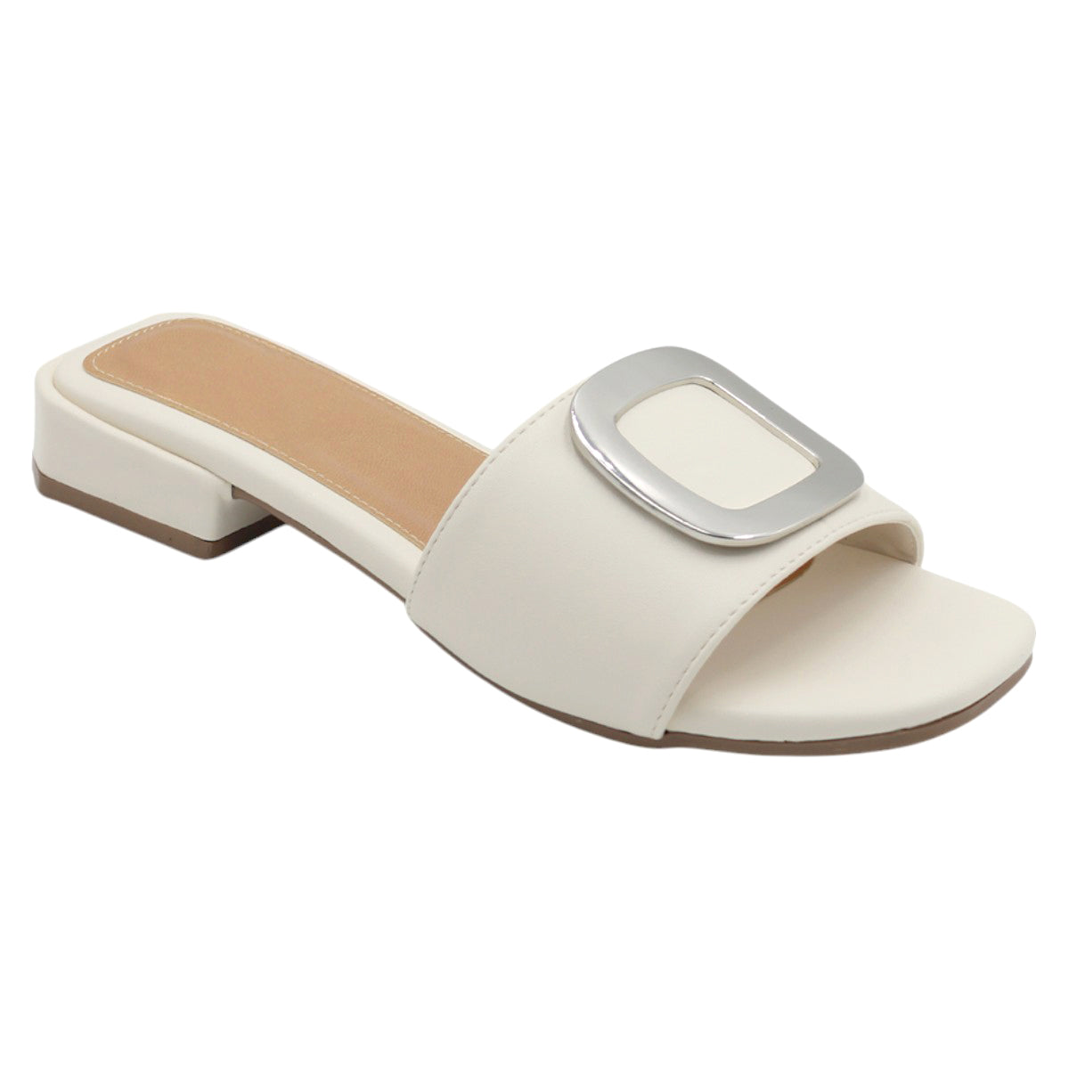 Foto 2 pulgar | Sandalias de Piso de Piel Vegana Blancos para Mujer