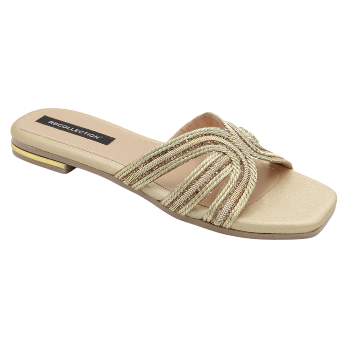 Foto 2 pulgar | Sandalias de Piso Exterior Textil Oro para Mujer