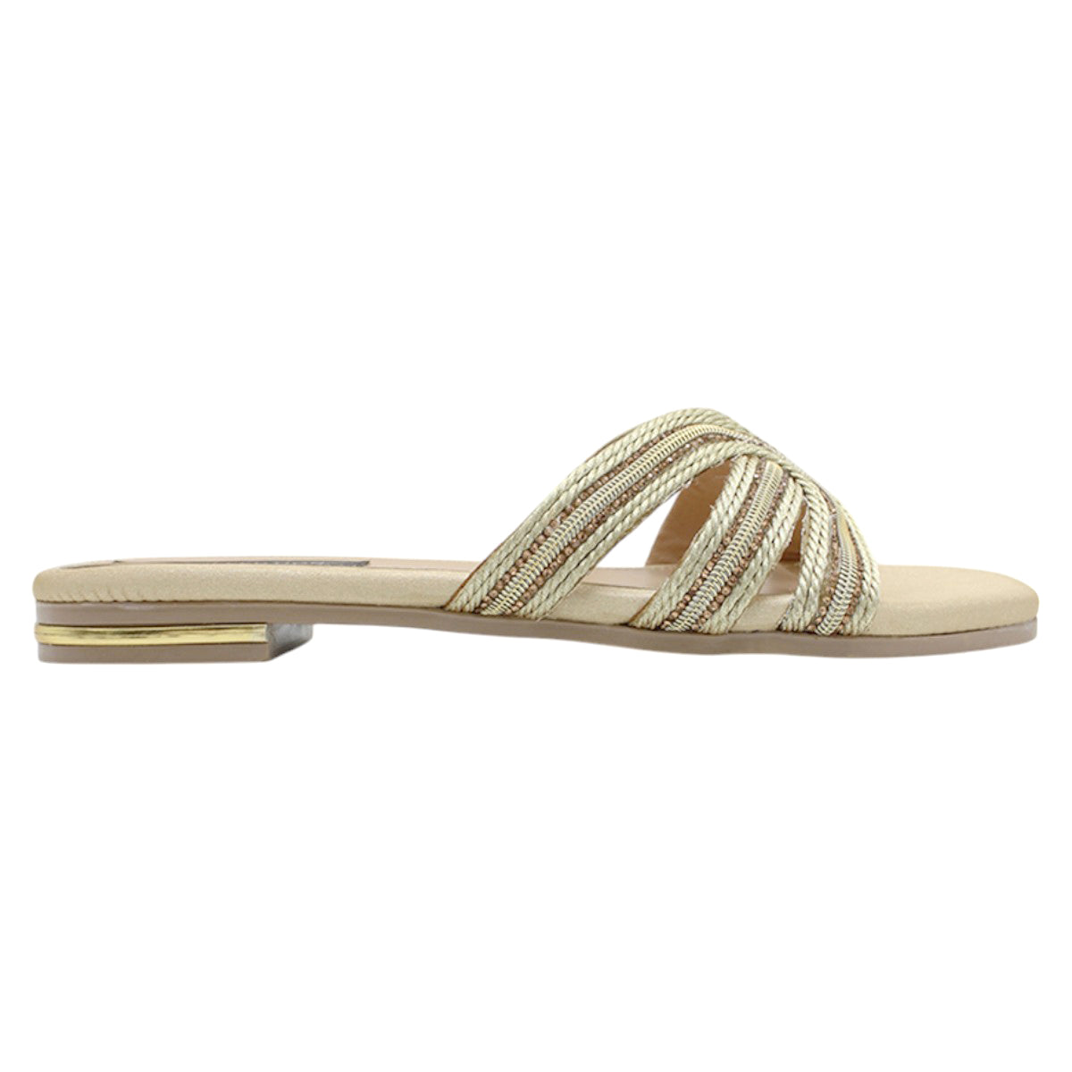 Foto 3 pulgar | Sandalias de Piso Exterior Textil Oro para Mujer