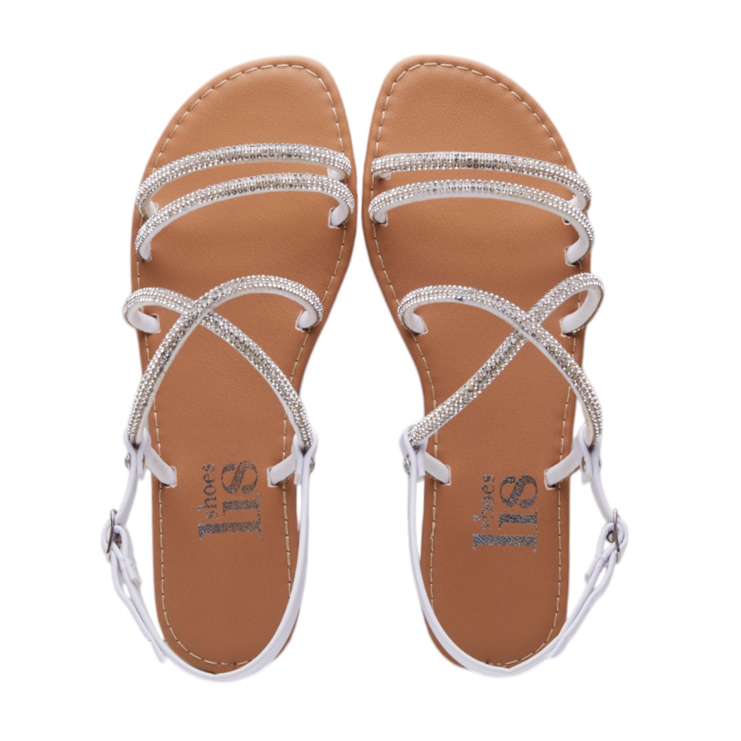 Sandalia Calzado Watanabe Color Blanco Plana Brillos