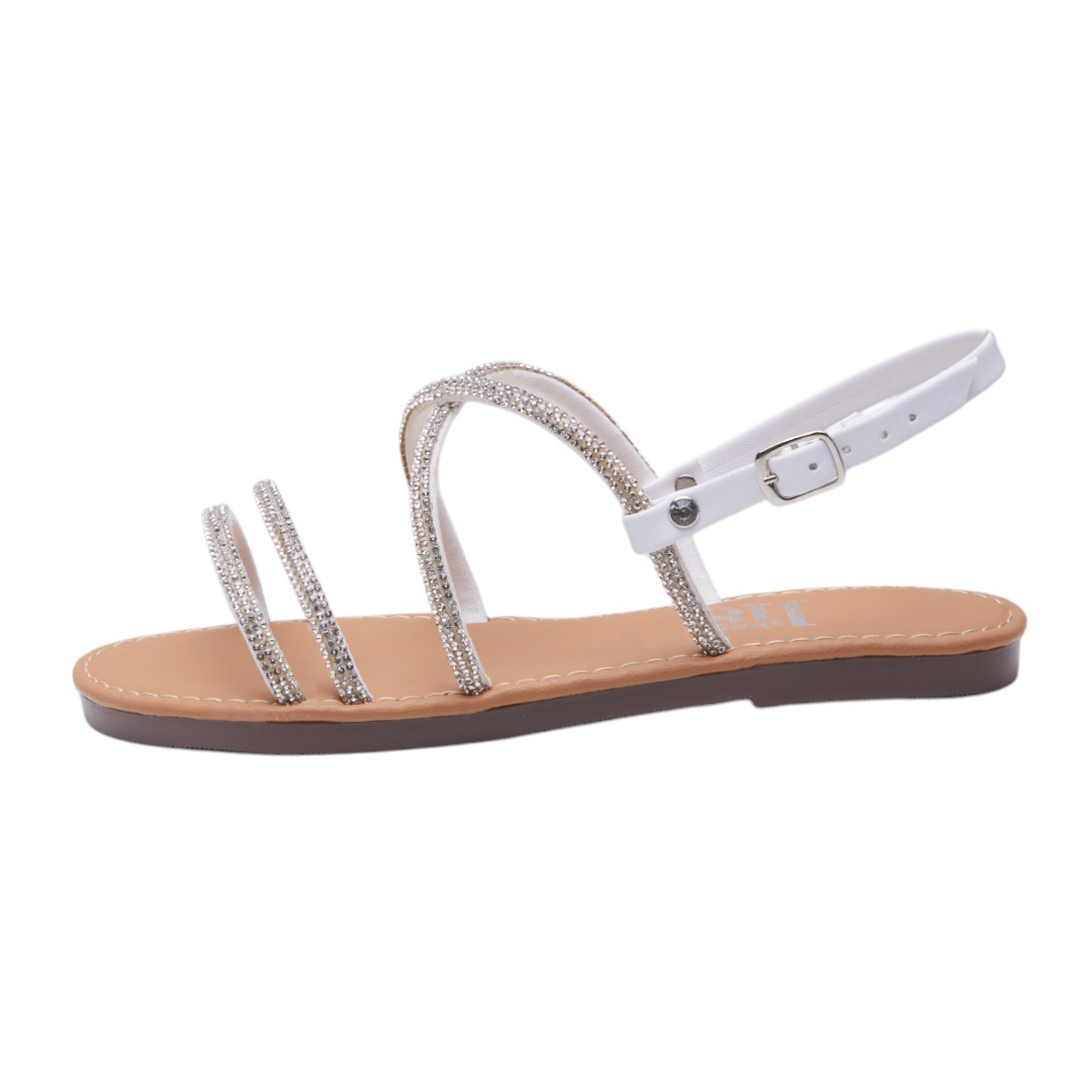 Foto 4 pulgar | Sandalia Calzado Watanabe Color Blanco Plana Brillos