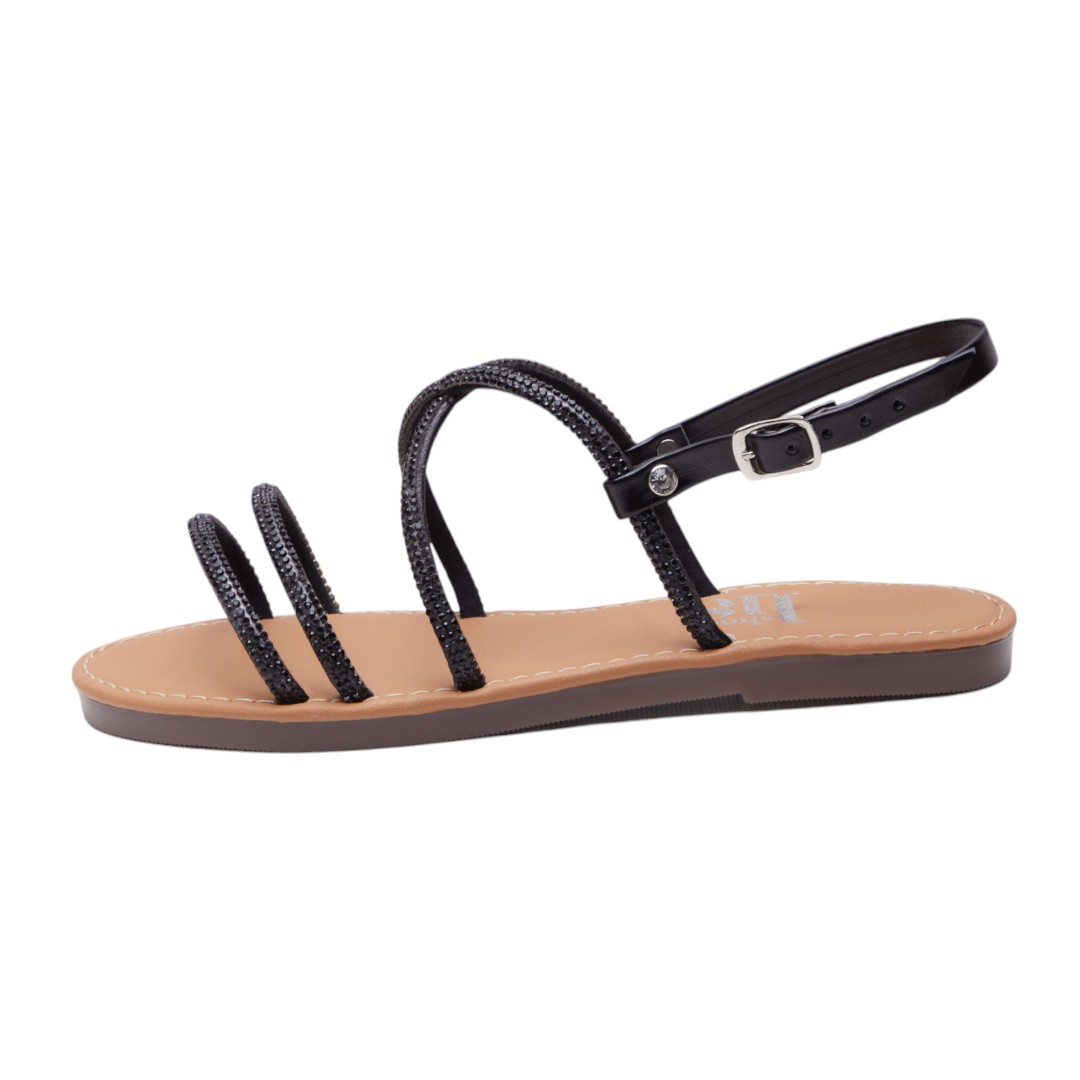 Foto 4 pulgar | Sandalia Calzado Watanabe Color Negro Plana Brillos