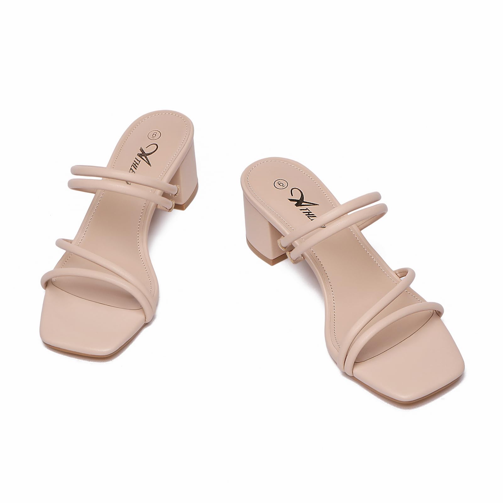 Foto 5 pulgar | Sandalias Athlefit De Tacón Grueso Para Mujer, Cuadradas Y Con Punta Abierta, Color Nude - Venta Internacional.