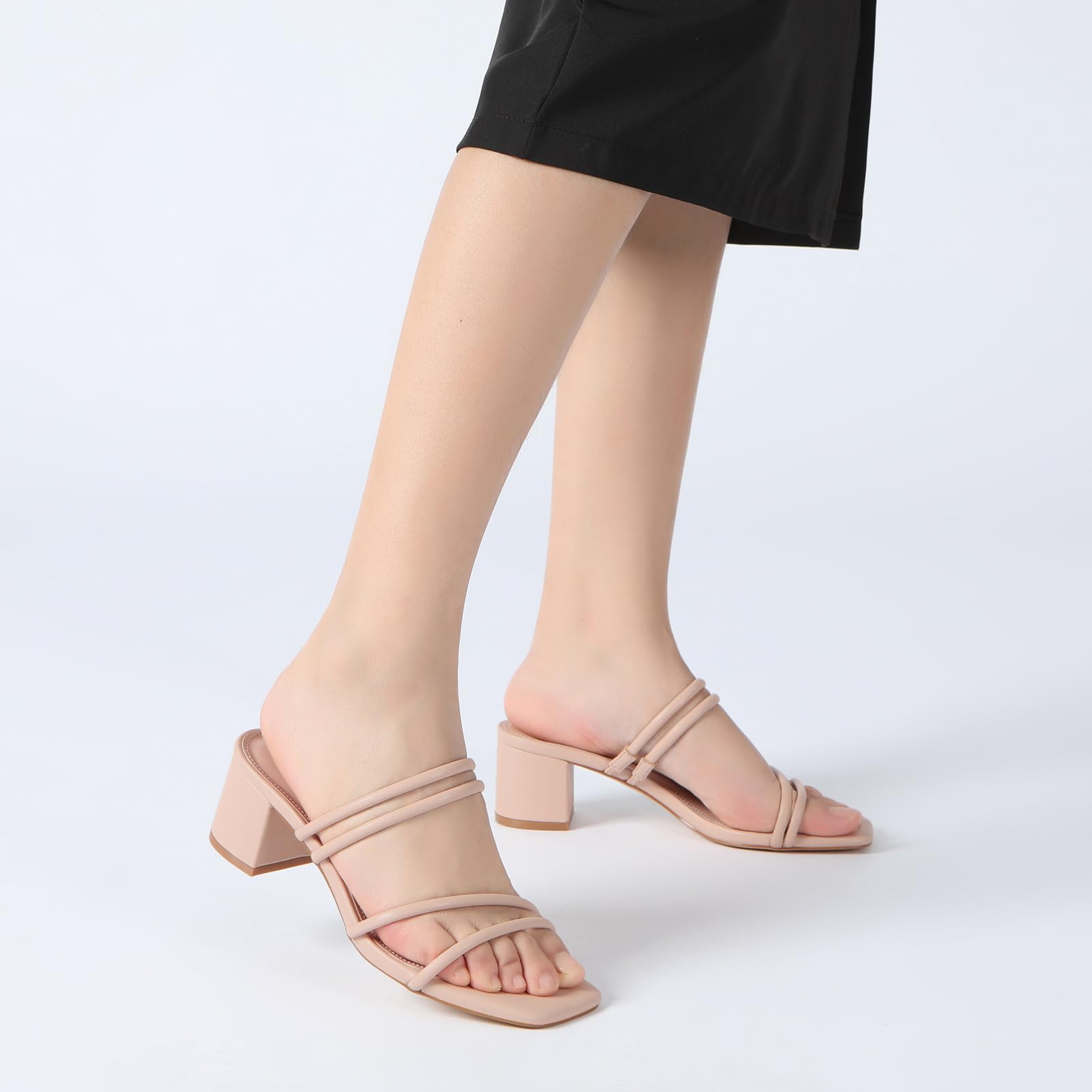 Foto 6 pulgar | Sandalias Athlefit De Tacón Grueso Para Mujer, Cuadradas Y Con Punta Abierta, Color Nude - Venta Internacional.