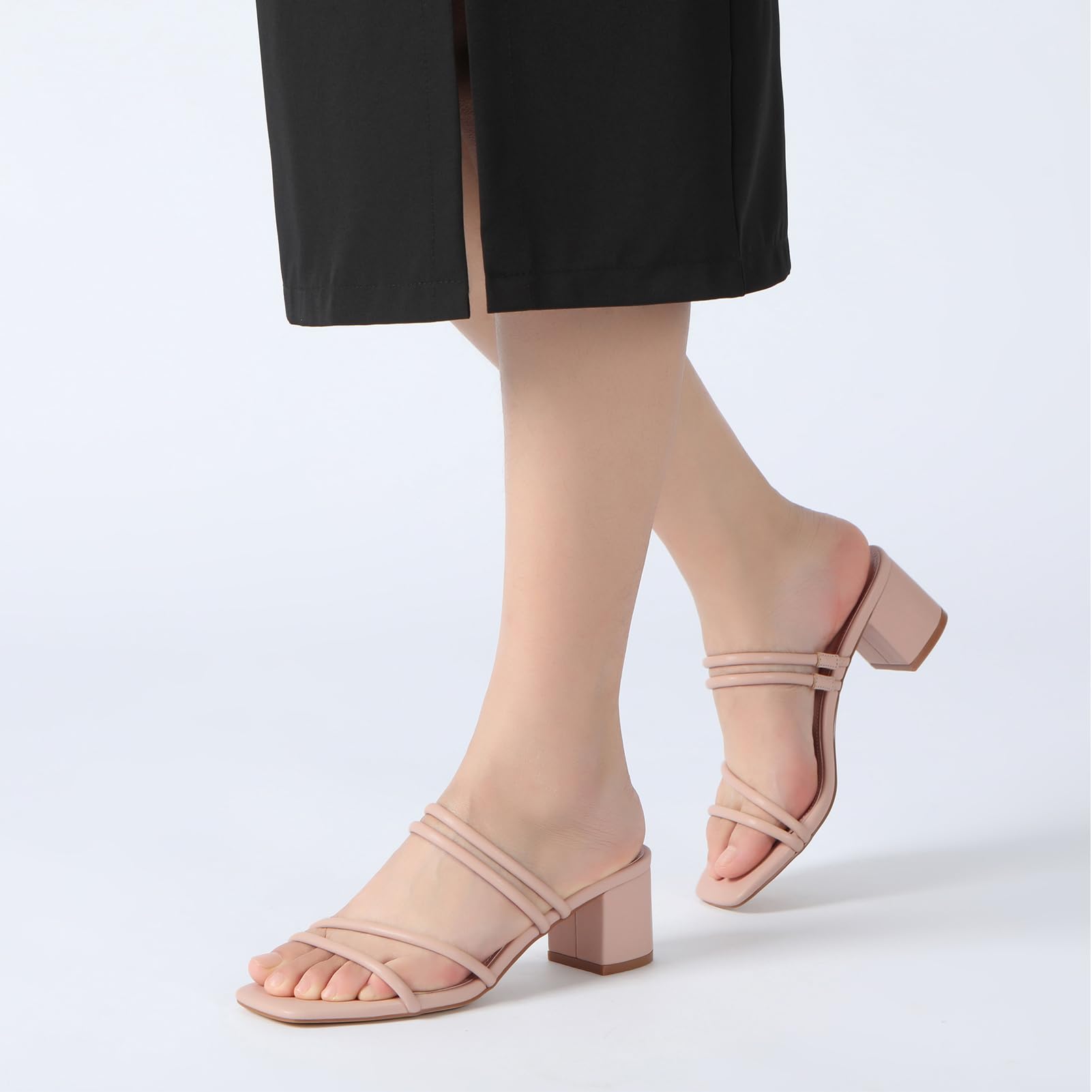 Foto 7 pulgar | Sandalias Athlefit De Tacón Grueso Para Mujer, Cuadradas Y Con Punta Abierta, Color Nude - Venta Internacional.