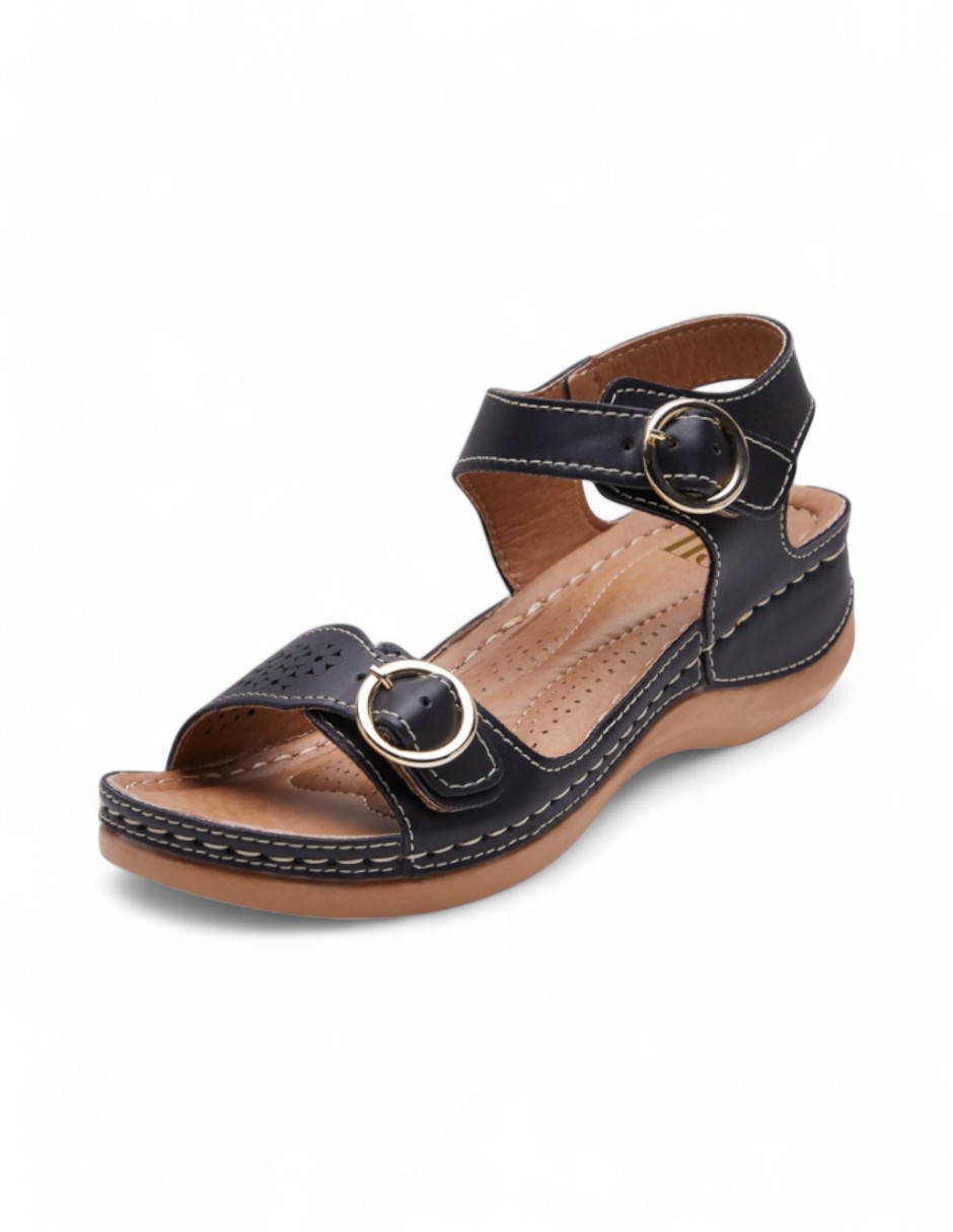 Sandalia Calzado Watanabe Color Negro Suela Madera Hebillas