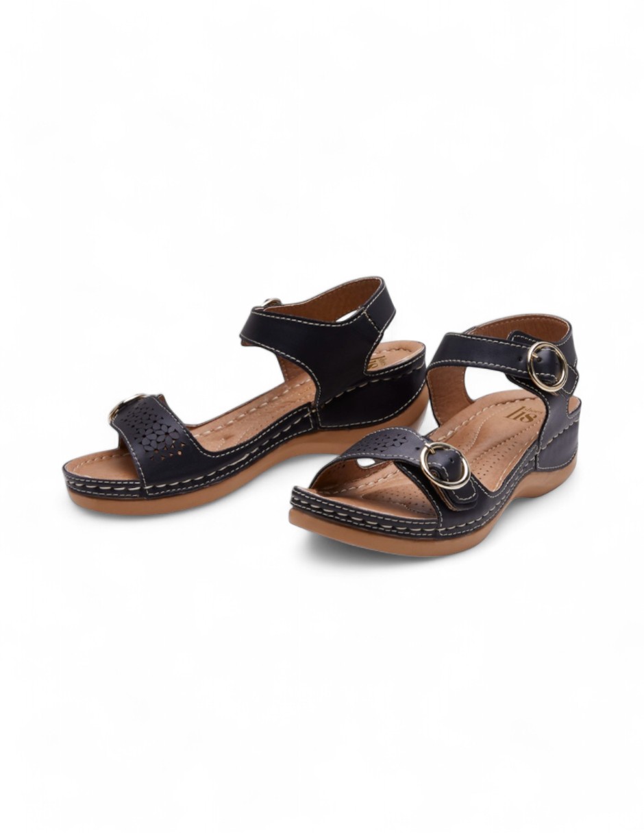 Foto 4 pulgar | Sandalia Calzado Watanabe Color Negro Suela Madera Hebillas