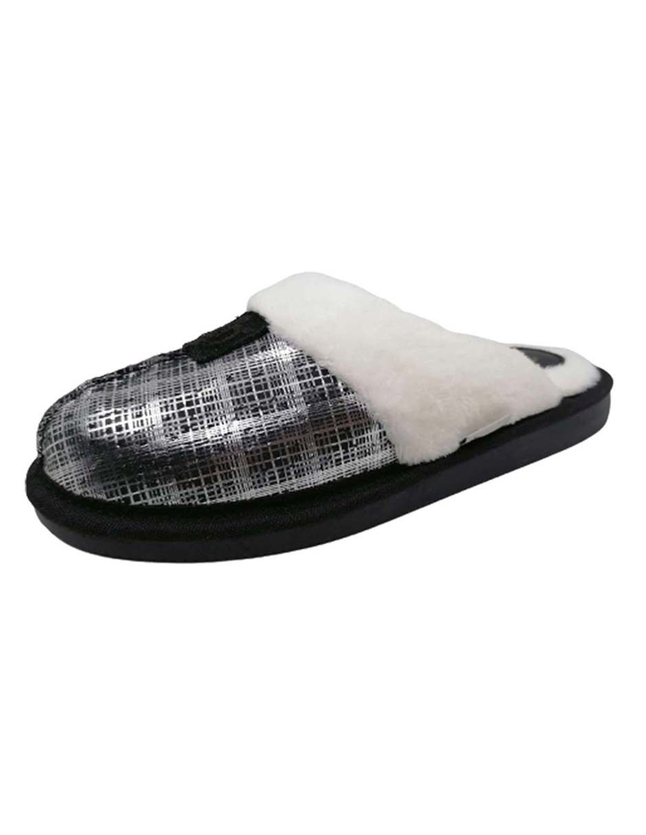 Pantuflas Salto de Cama Marca Stahl Modelo 3959 color Negro de Gamuza Estampada