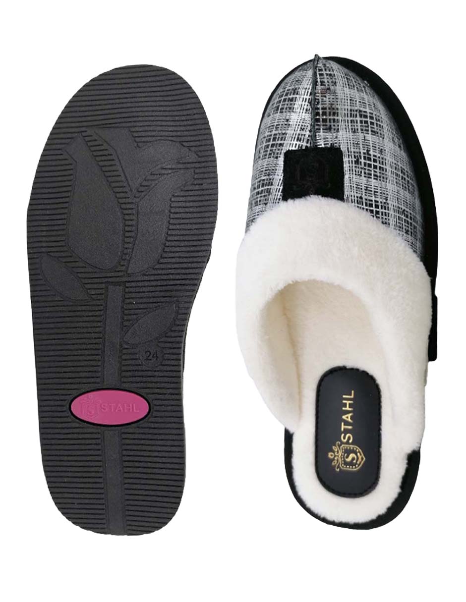Foto 3 pulgar | Pantuflas Salto de Cama Marca Stahl Modelo 3959 color Negro de Gamuza Estampada