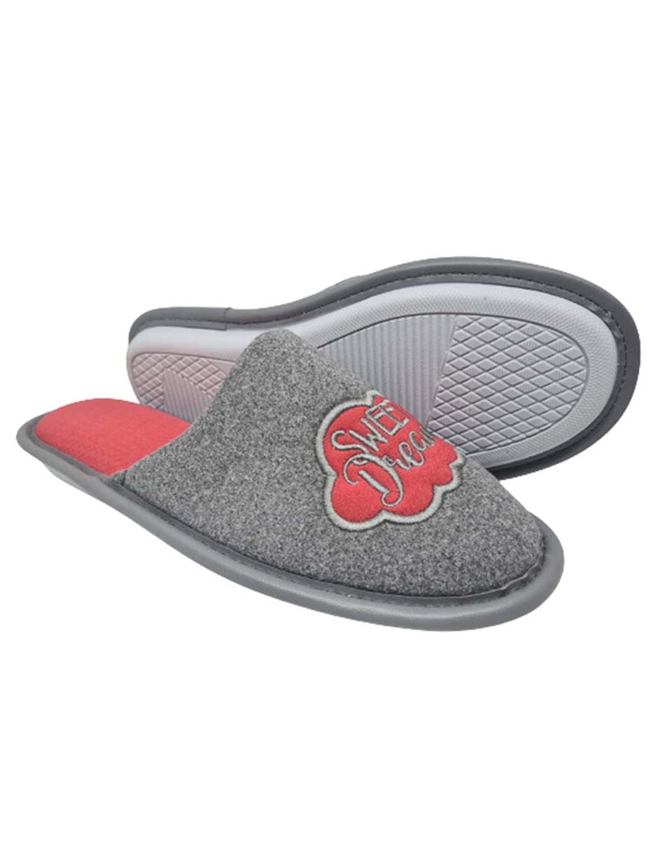 Foto 1 | Pantuflas Salto de Cama Calzatura color Gris con Rosa para Mujer