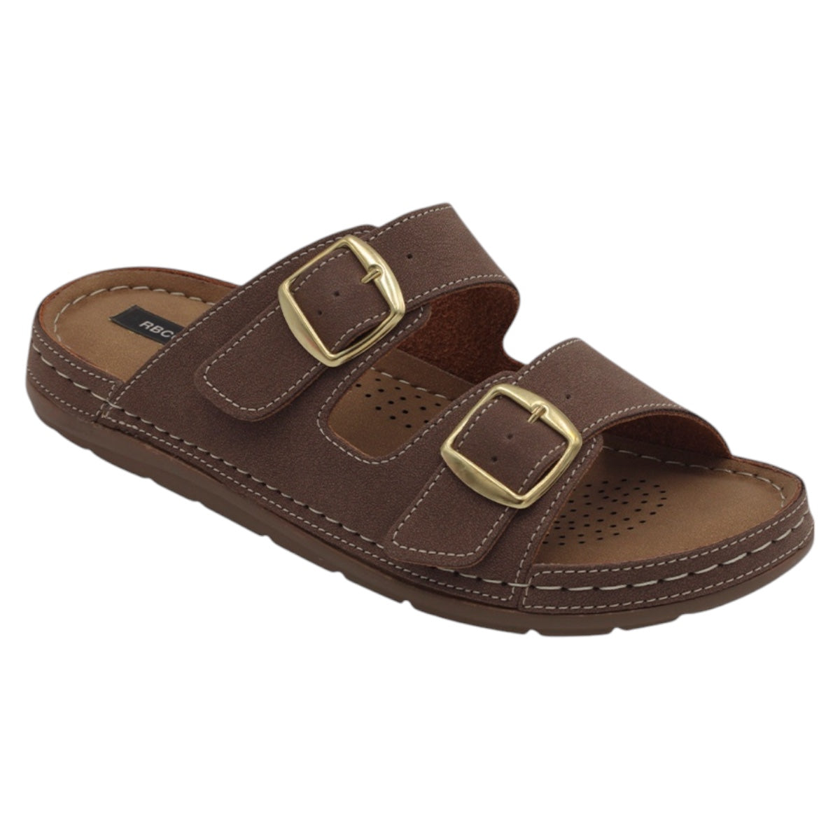 Sandalias De Piso Exterior Piel Vegana Color Café Para Mujer De Rbcollection