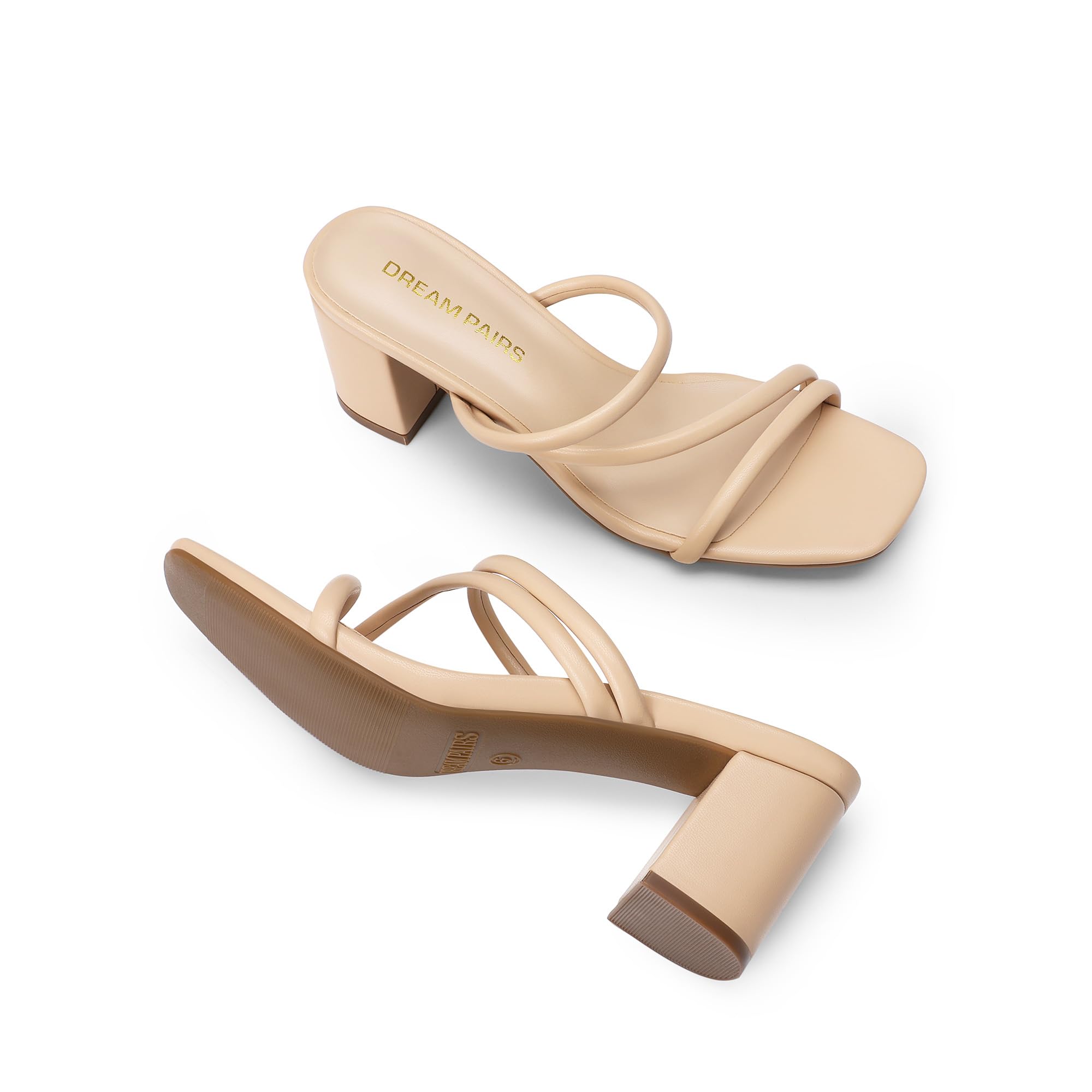 Foto 4 pulgar | Sandalias Dream Pairs Con Tacones De Tiras Para Mujer, Tacón Bajo Y Grueso, Color Nude - Venta Internacional.