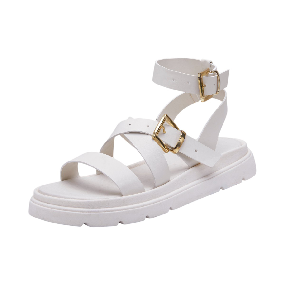 Sandalia Calzado Watanabe Color Blanco Diseño Cruzado Tipo Piel
