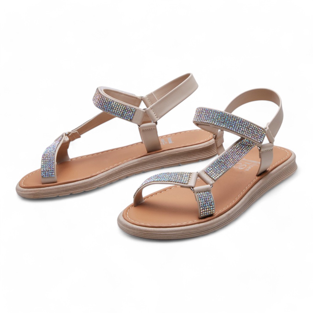 Foto 4 pulgar | Sandalias Calzado Watanabe Color Nude Brillos Asimétrica