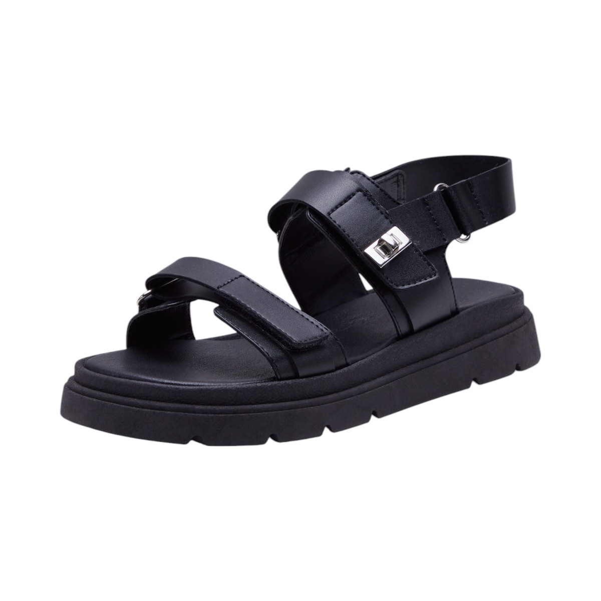 Sandalia Calzado Watanabe Color Negro Plana Ajuste Velcro