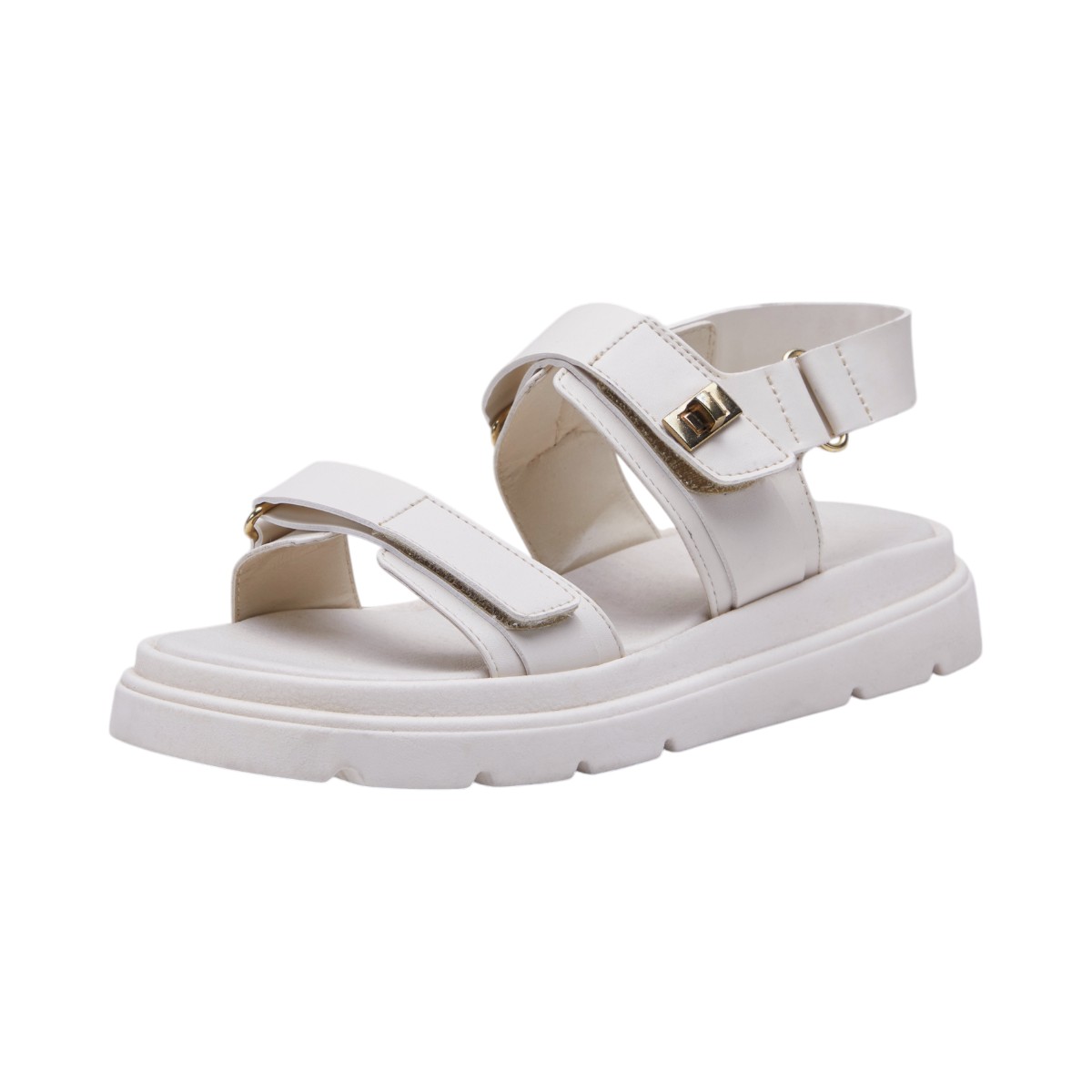Sandalia Calzado Watanabe Color Beige Plana Ajuste Velcro
