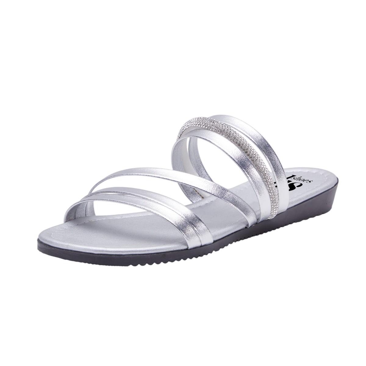 Sandalias Calzado Watanabe Color Plateado Planas Diseño Tiras Brillo