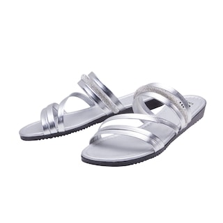 Foto 3 | Sandalias Calzado Watanabe Color Plateado Planas Diseño Tiras Brillo