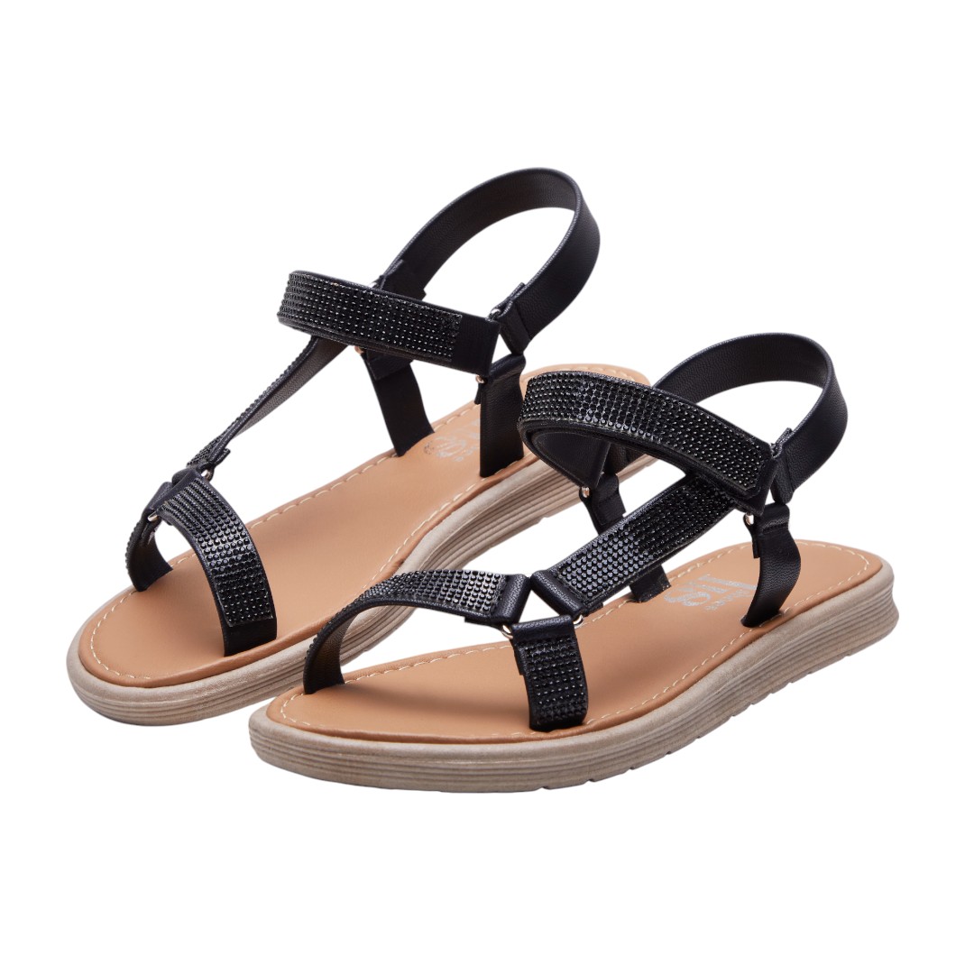 Foto 4 pulgar | Sandalias Calzado Watanabe Color Negro Brillos Asimétrica
