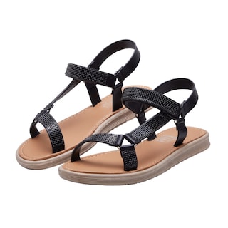 Foto 3 | Sandalias Calzado Watanabe Color Negro Brillos Asimétrica