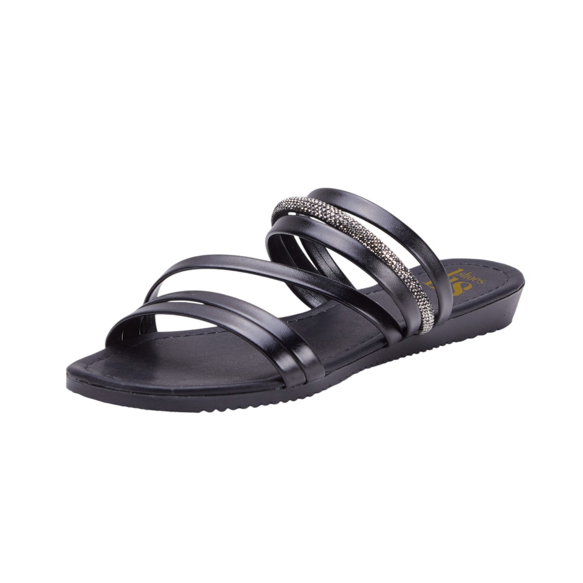 Sandalias Calzado Watanabe Color Negro Planas Diseño Tiras Brillo