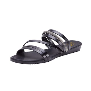 Foto 1 | Sandalias Calzado Watanabe Color Negro Planas Diseño Tiras Brillo