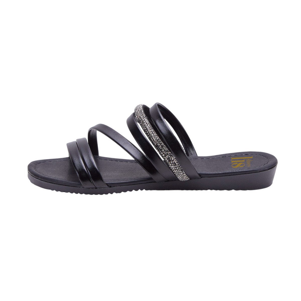 Foto 2 | Sandalias Calzado Watanabe Color Negro Planas Diseño Tiras Brillo