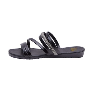 Foto 2 | Sandalias Calzado Watanabe Color Negro Planas Diseño Tiras Brillo