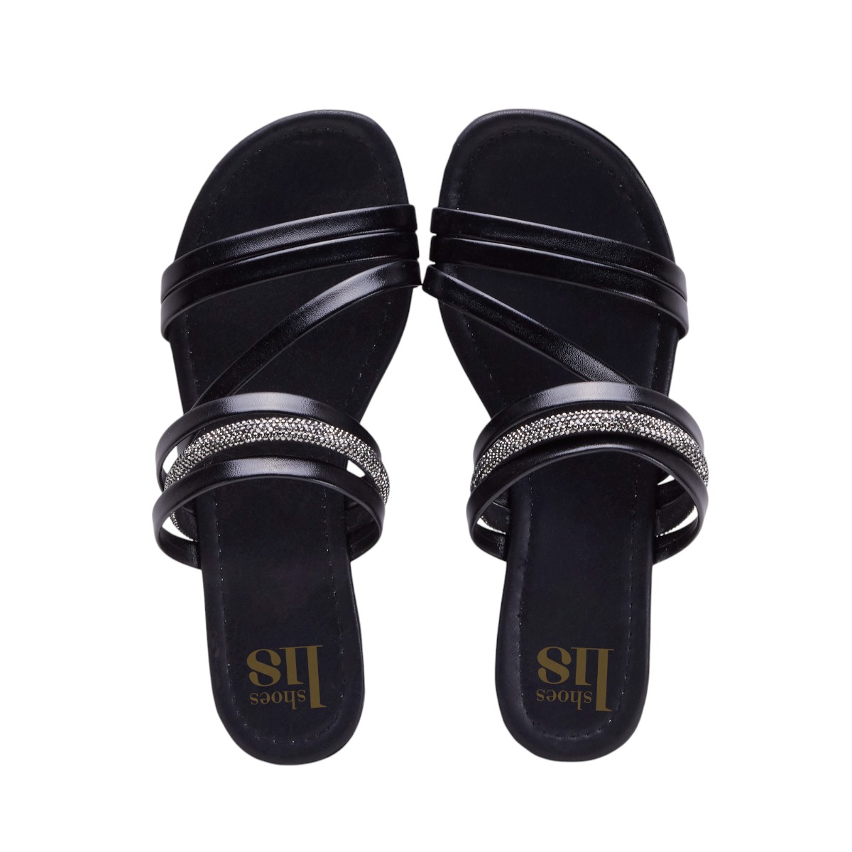Foto 5 pulgar | Sandalias Calzado Watanabe Color Negro Planas Diseño Tiras Brillo