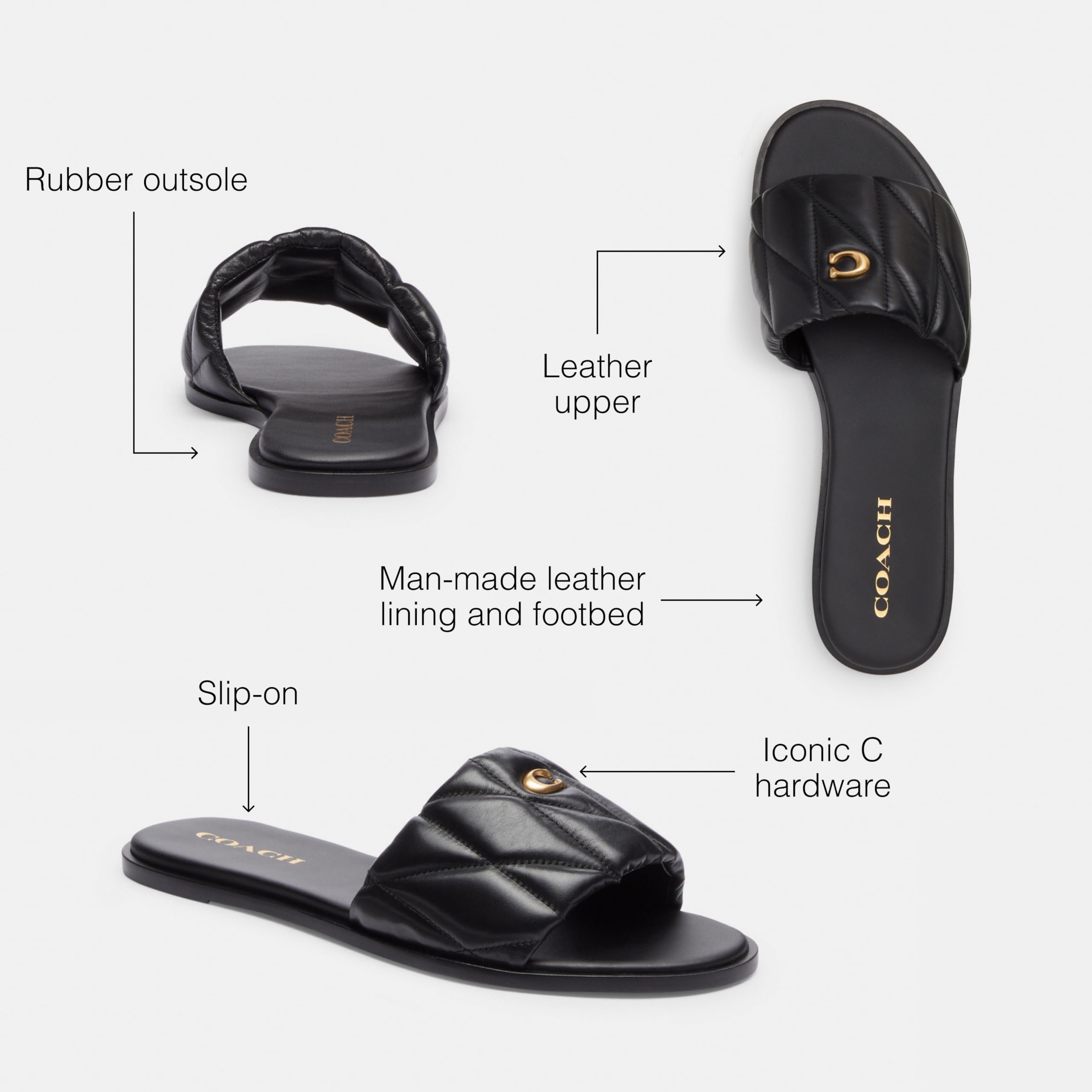 Foto 4 pulgar | Sandalia Coach Holly Para Mujer, Piel Negra, Talla 8 - Venta Internacional.