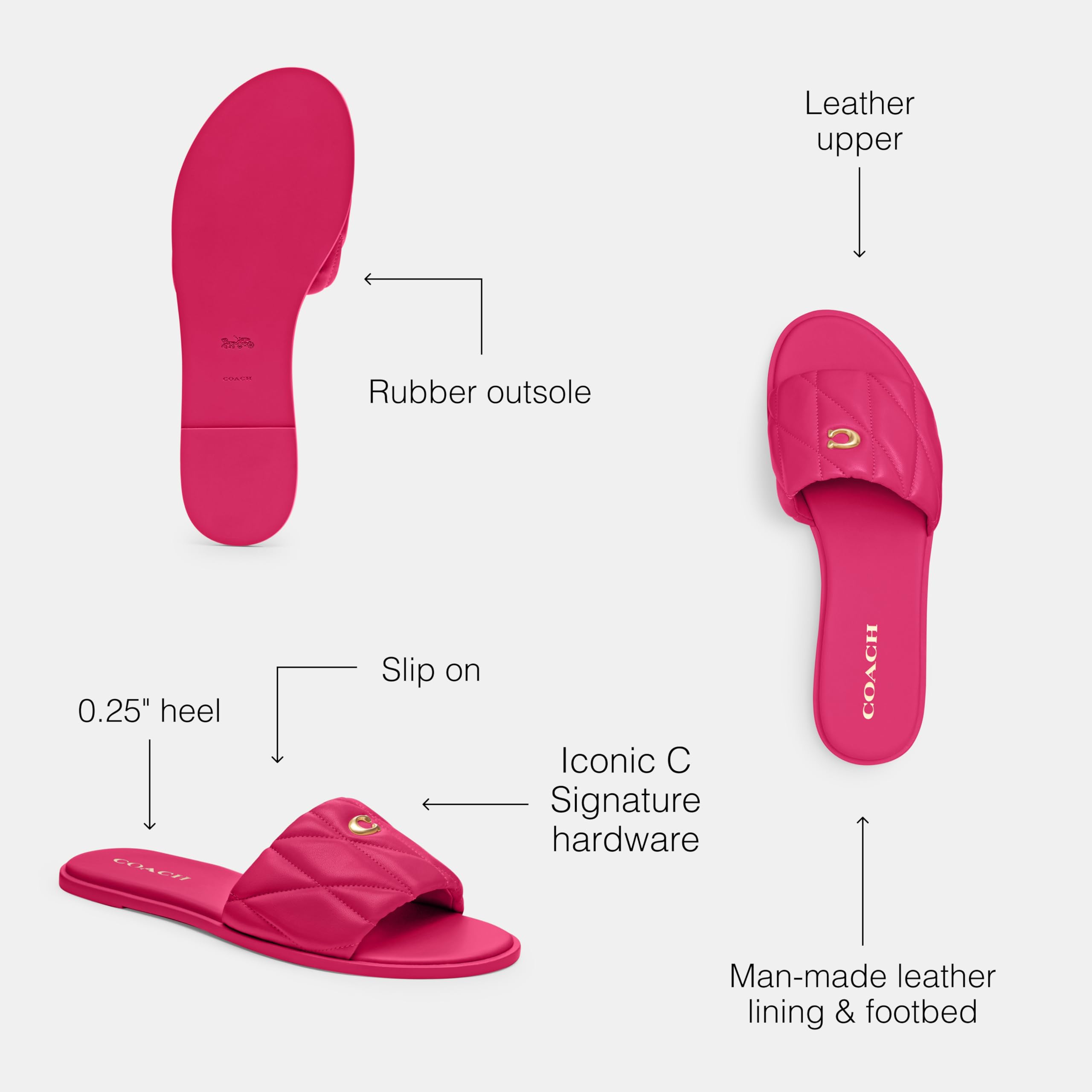 Foto 4 pulgar | Sandalia Coach Holly Dragonfruit De Piel Para Mujer, Talla 6.5 - Venta Internacional.