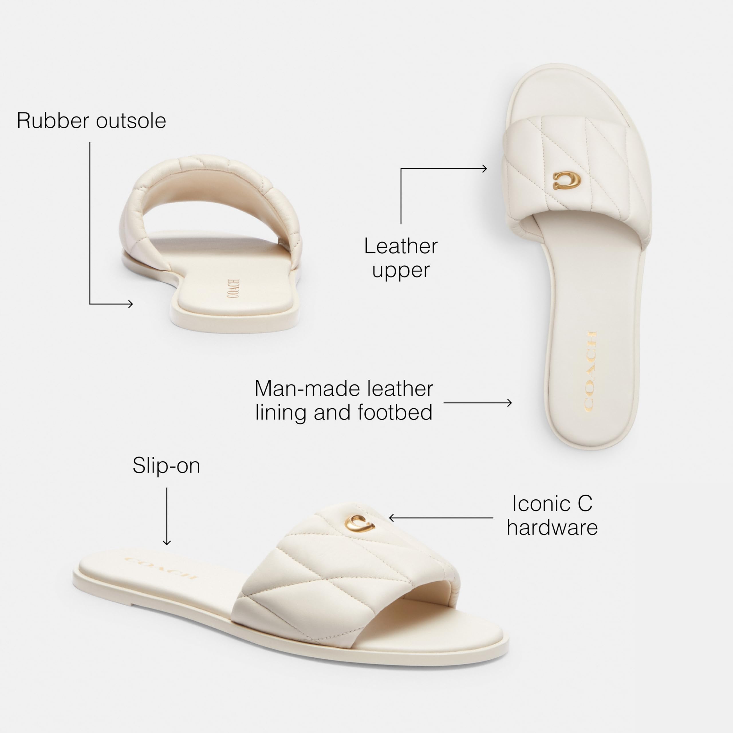 Foto 4 pulgar | Sandalia Coach Holly Para Mujer, Piel De Tiza, Color Blanco, Talla 8.5us - Venta Internacional.
