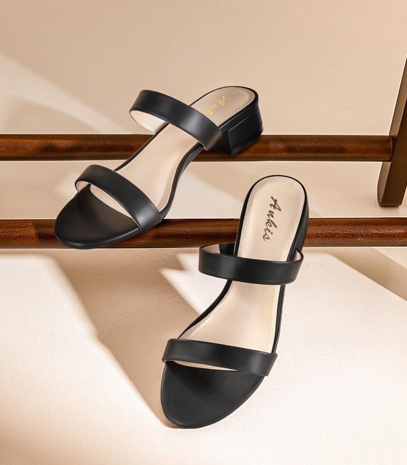 Foto 2 | Sandalias Ankis Para Mujer, Tacón Ancho, Bajo Y Grueso, Color Negro, 2,5 Cm - Venta Internacional.