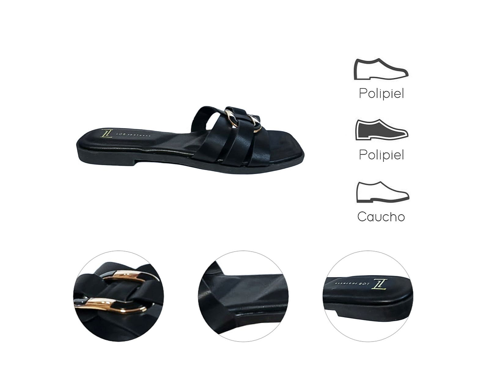 Foto 8 pulgar | Sandalia Piso Para Mujer Lob Footwear Pu Negro 91805030