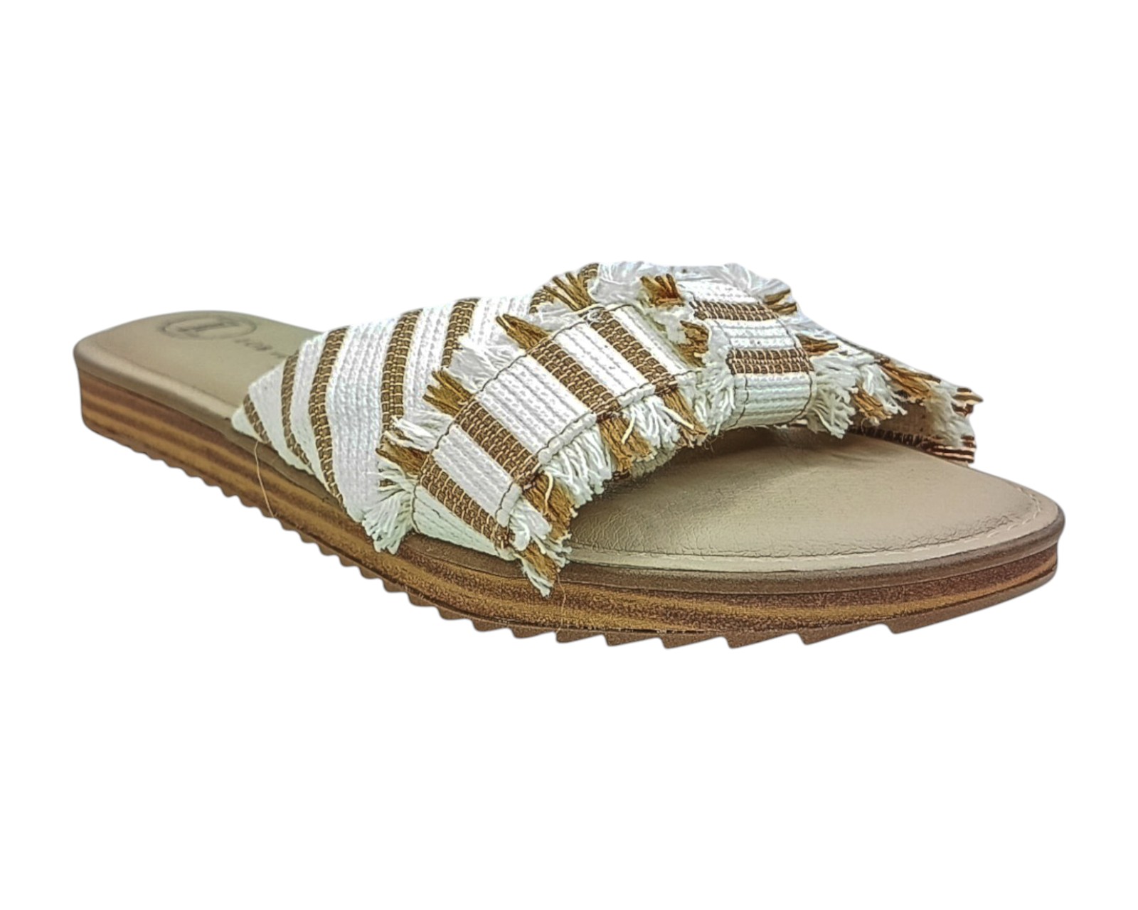Sandalia Piso Para Mujer Lob Footwear Tramado Listrado Beige 86805086