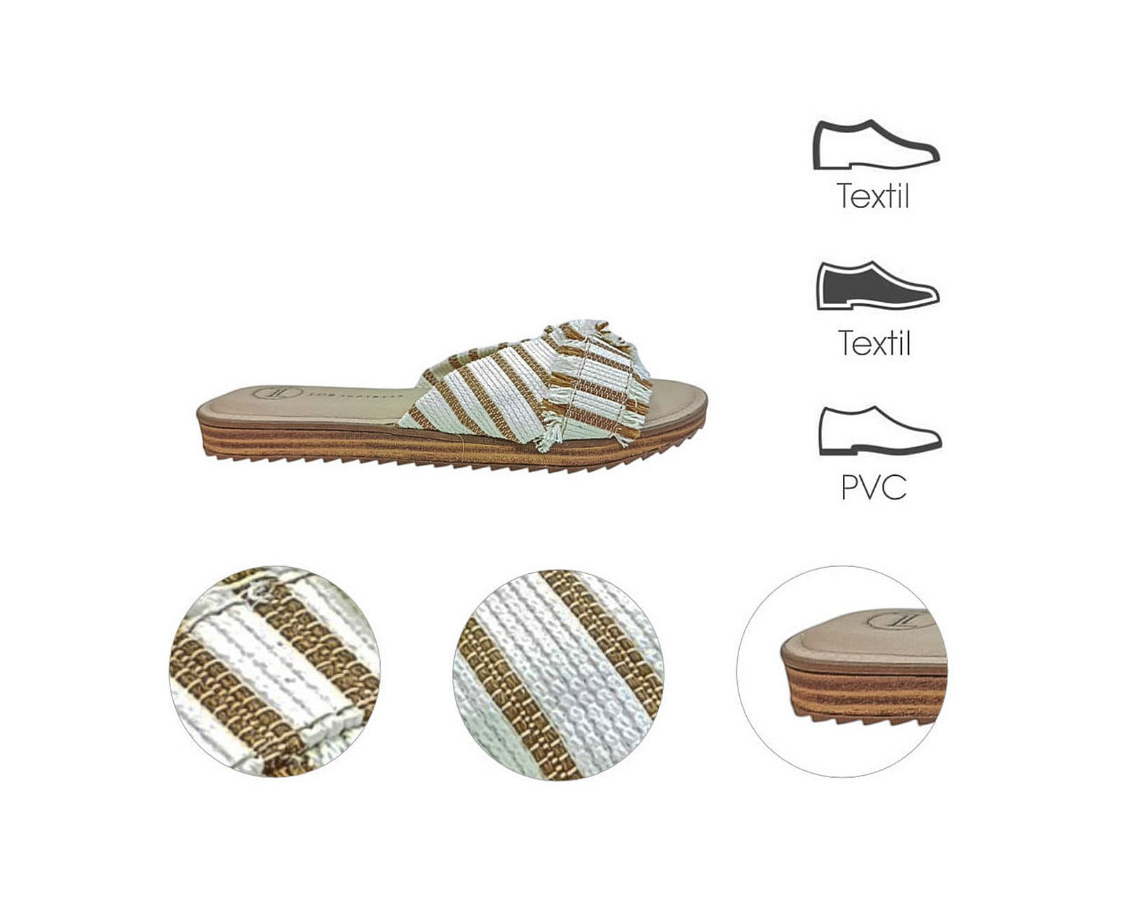 Foto 8 pulgar | Sandalia Piso Para Mujer Lob Footwear Tramado Listrado Beige 86805086
