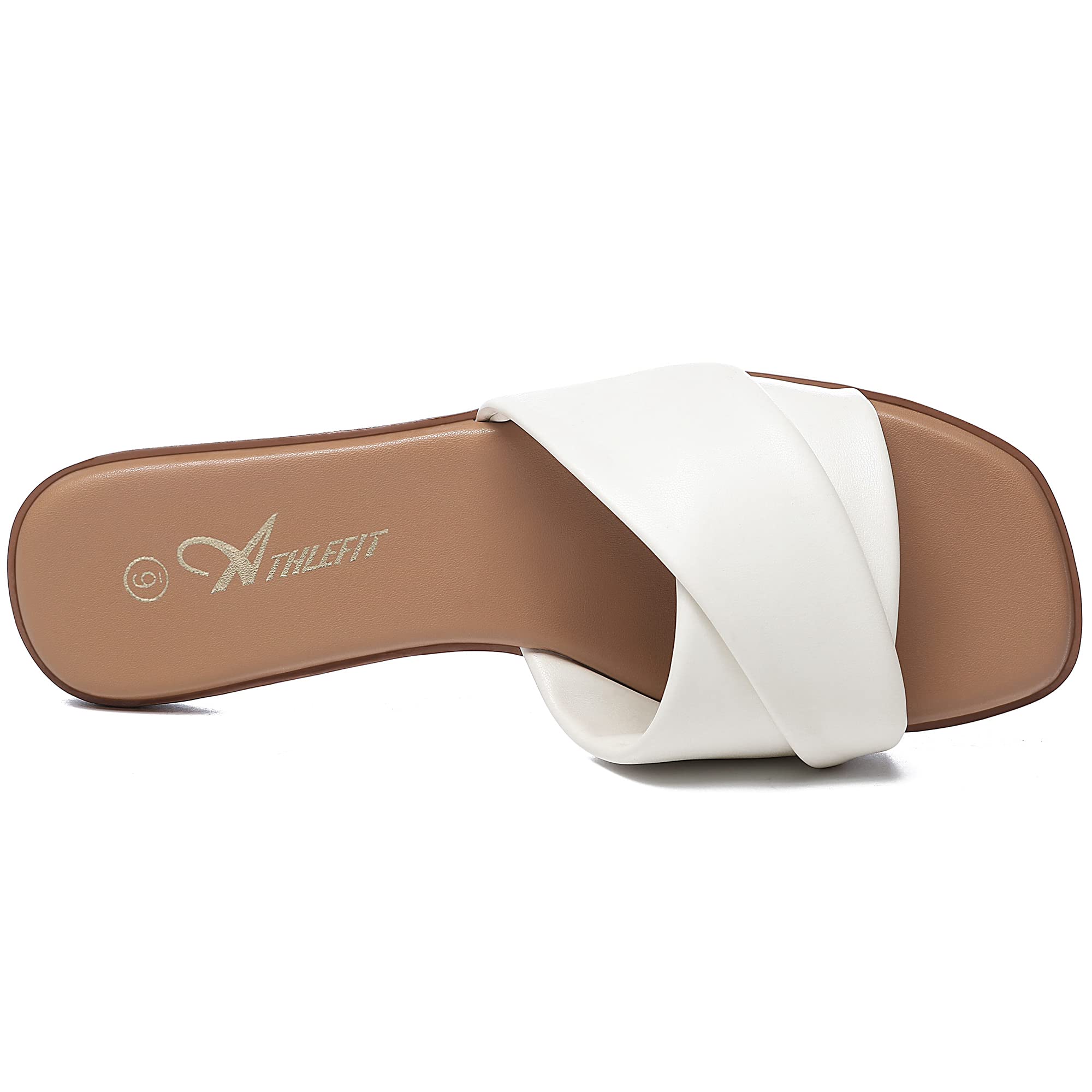 Foto 3 pulgar | Sandalias Planas Athlefit Para Mujer, Cuero De Verano, Color Blanco, Talla 9 - Venta Internacional.