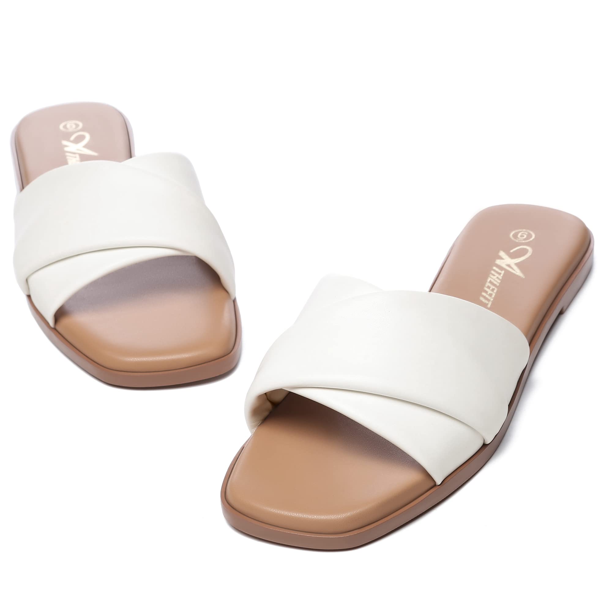 Foto 5 pulgar | Sandalias Planas Athlefit Para Mujer, Cuero De Verano, Color Blanco, Talla 9 - Venta Internacional.