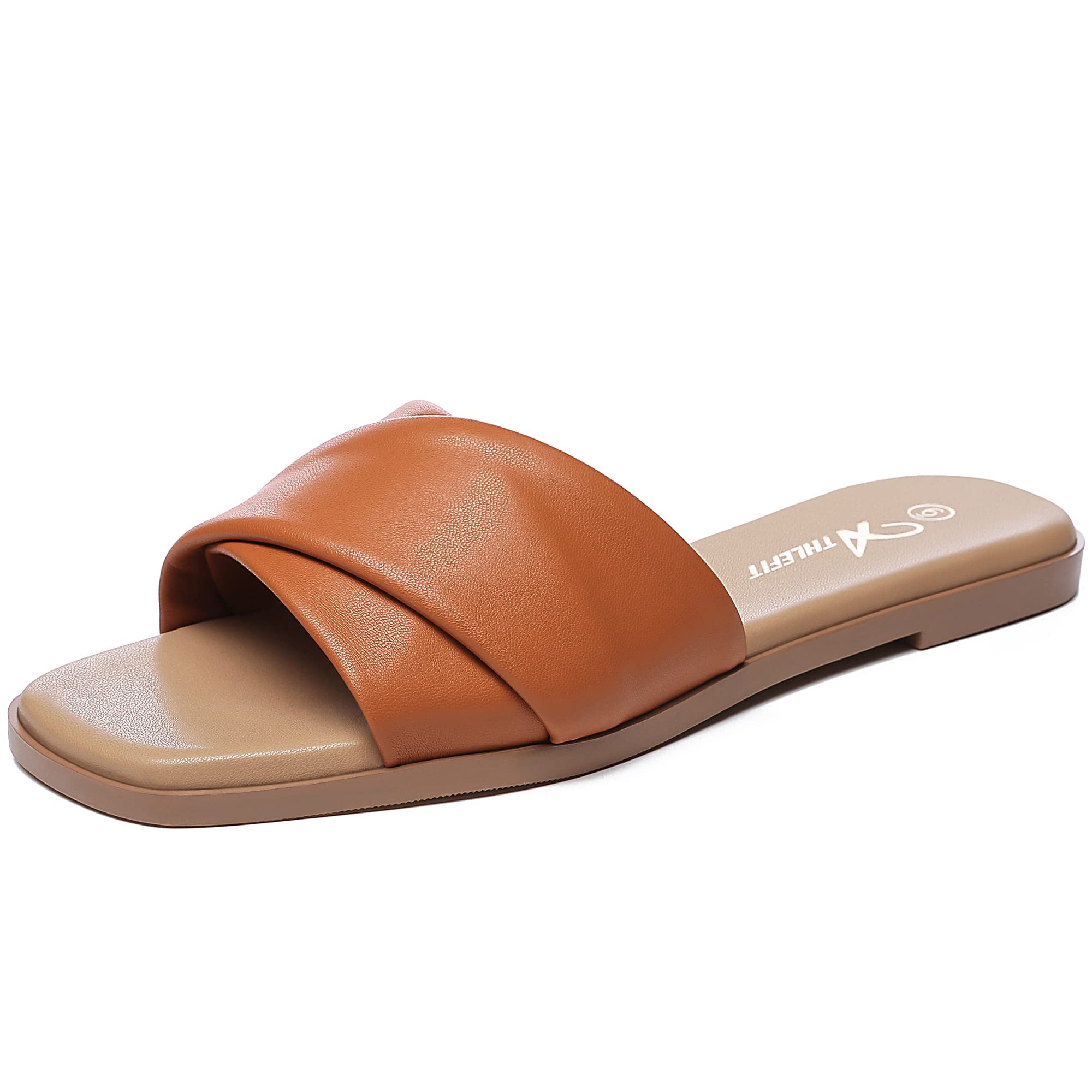 Foto 2 pulgar | Sandalias Planas Athlefit Para Mujer, Sin Cordones, Piel, Color Marrón 9 - Venta Internacional.