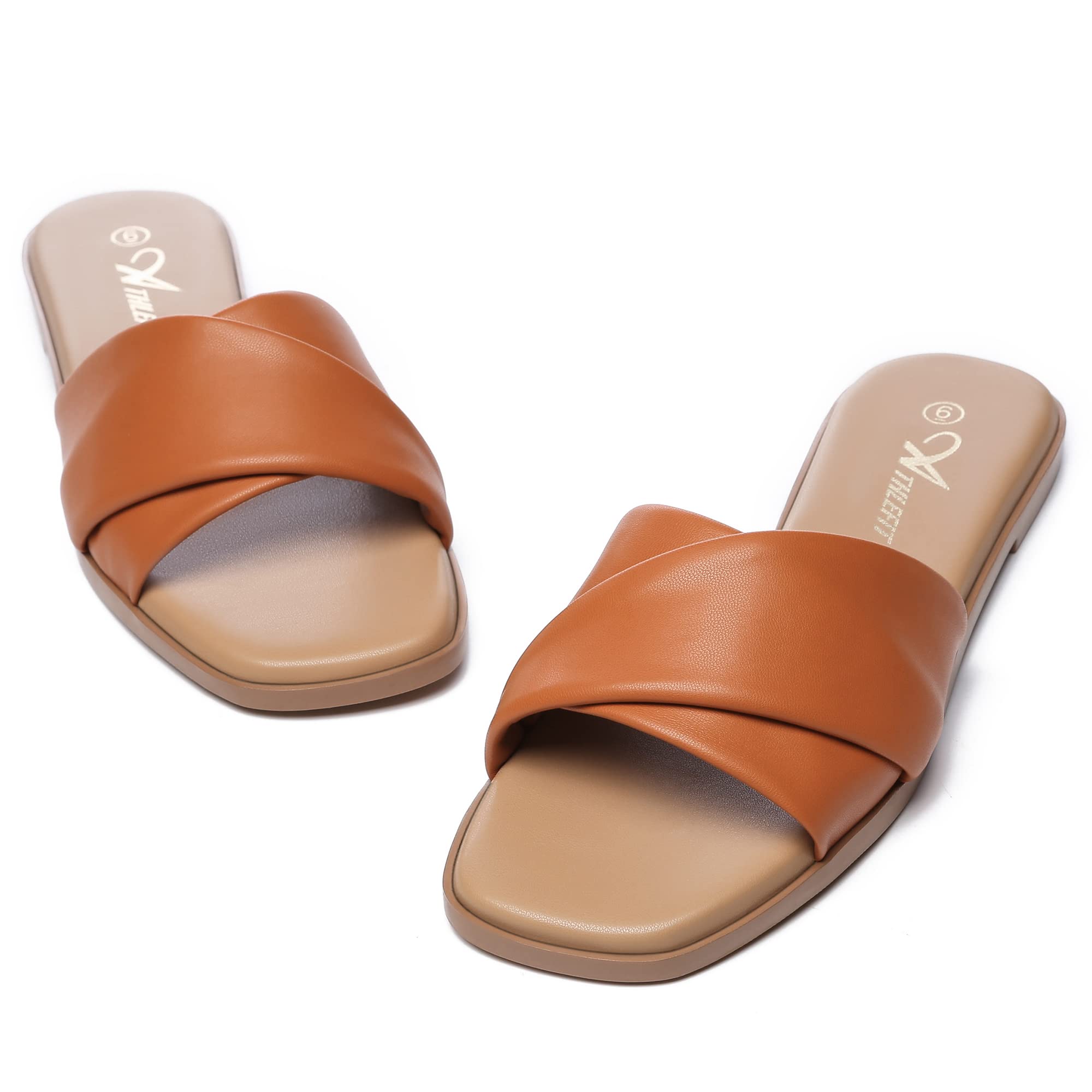 Foto 5 pulgar | Sandalias Planas Athlefit Para Mujer, Sin Cordones, Piel, Color Marrón 9 - Venta Internacional.