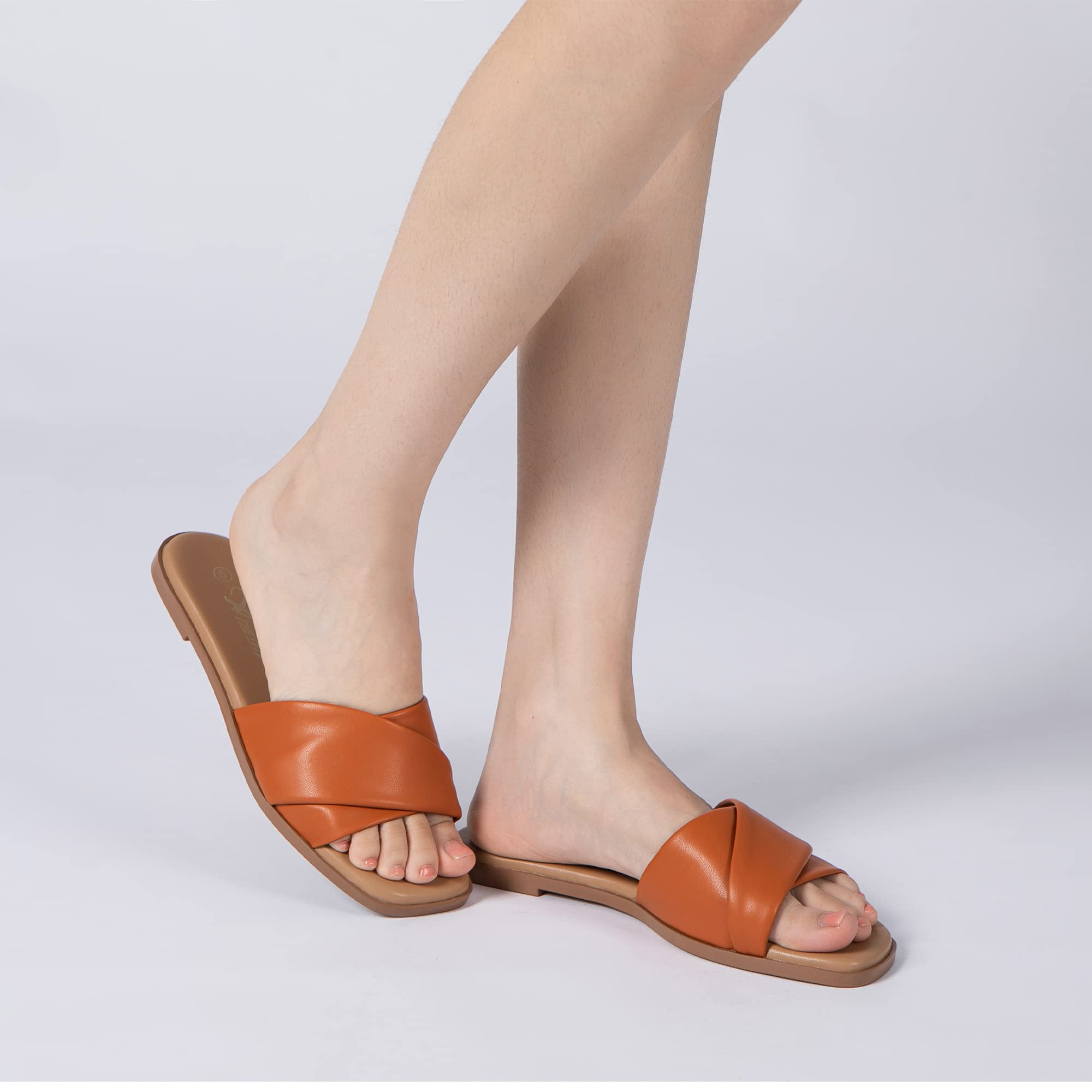 Foto 6 pulgar | Sandalias Planas Athlefit Para Mujer, Sin Cordones, Piel, Color Marrón 9 - Venta Internacional.