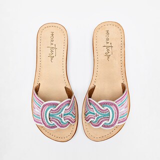 Foto 3 | Mora Tierra Sandalia Para Mujer Blanco Multicolor Cod.132502