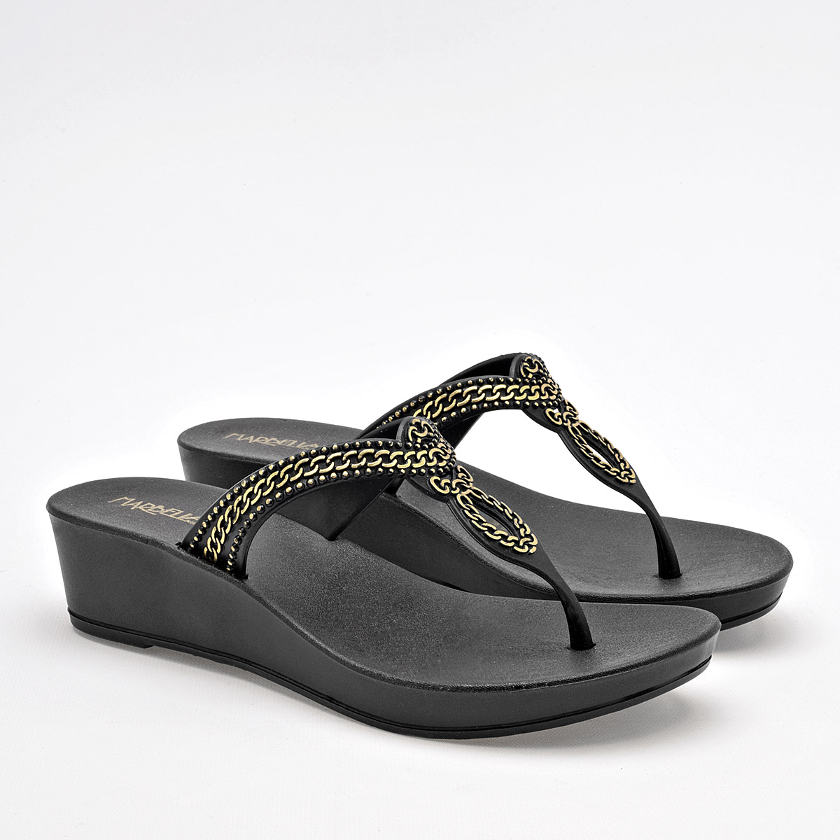 Foto 2 | Marbella Sandalia Para Mujer Negro Dorado Cod.132434