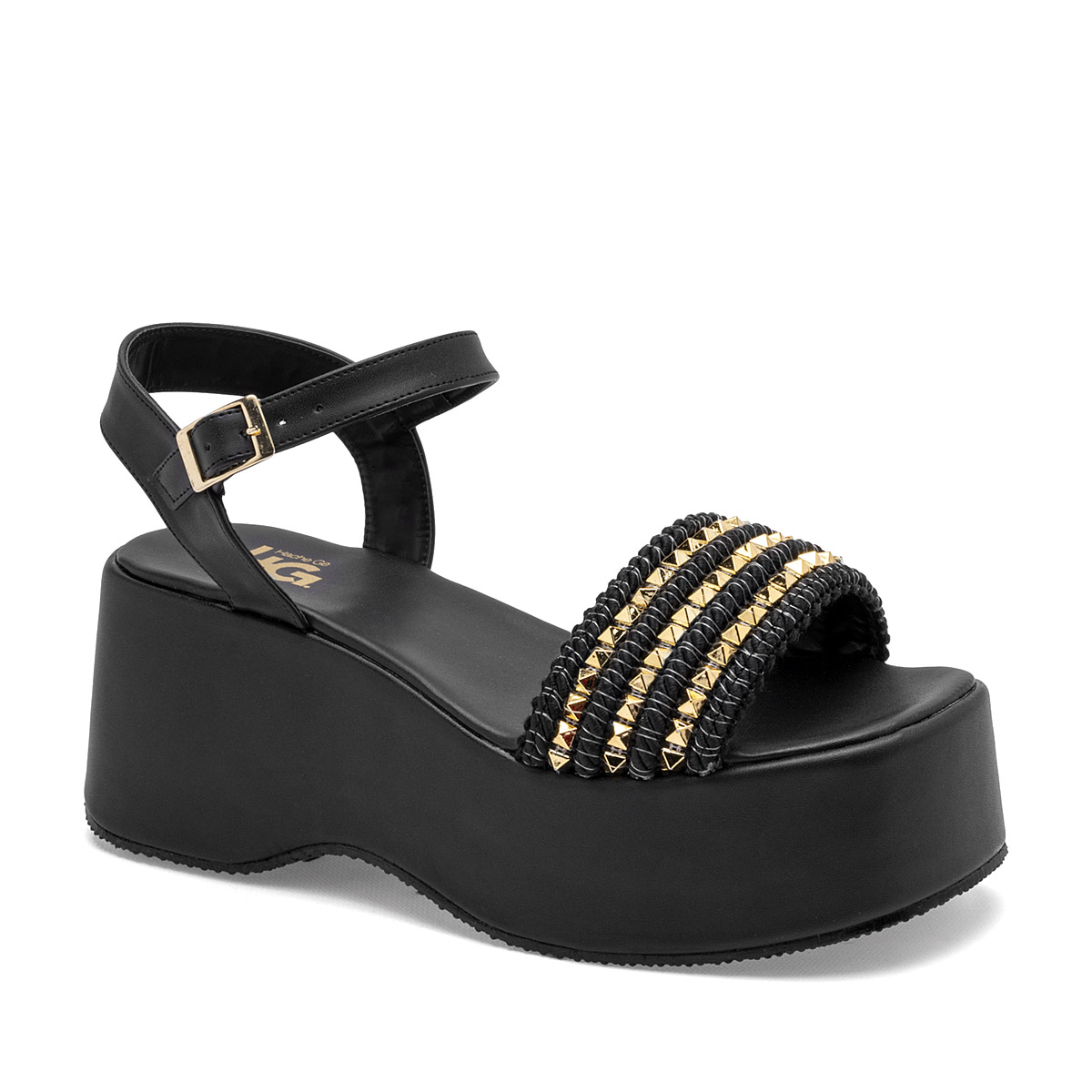 Foto 2 pulgar | Hg Sandalia Para Mujer Negro Dorado Cod.132290