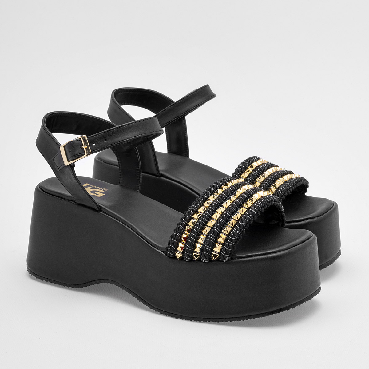Foto 3 pulgar | Hg Sandalia Para Mujer Negro Dorado Cod.132290