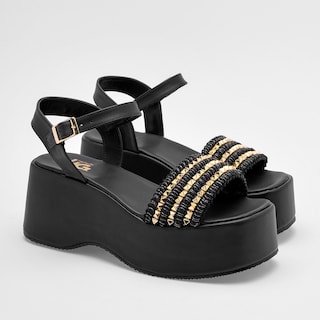 Foto 2 | Hg Sandalia Para Mujer Negro Dorado Cod.132290