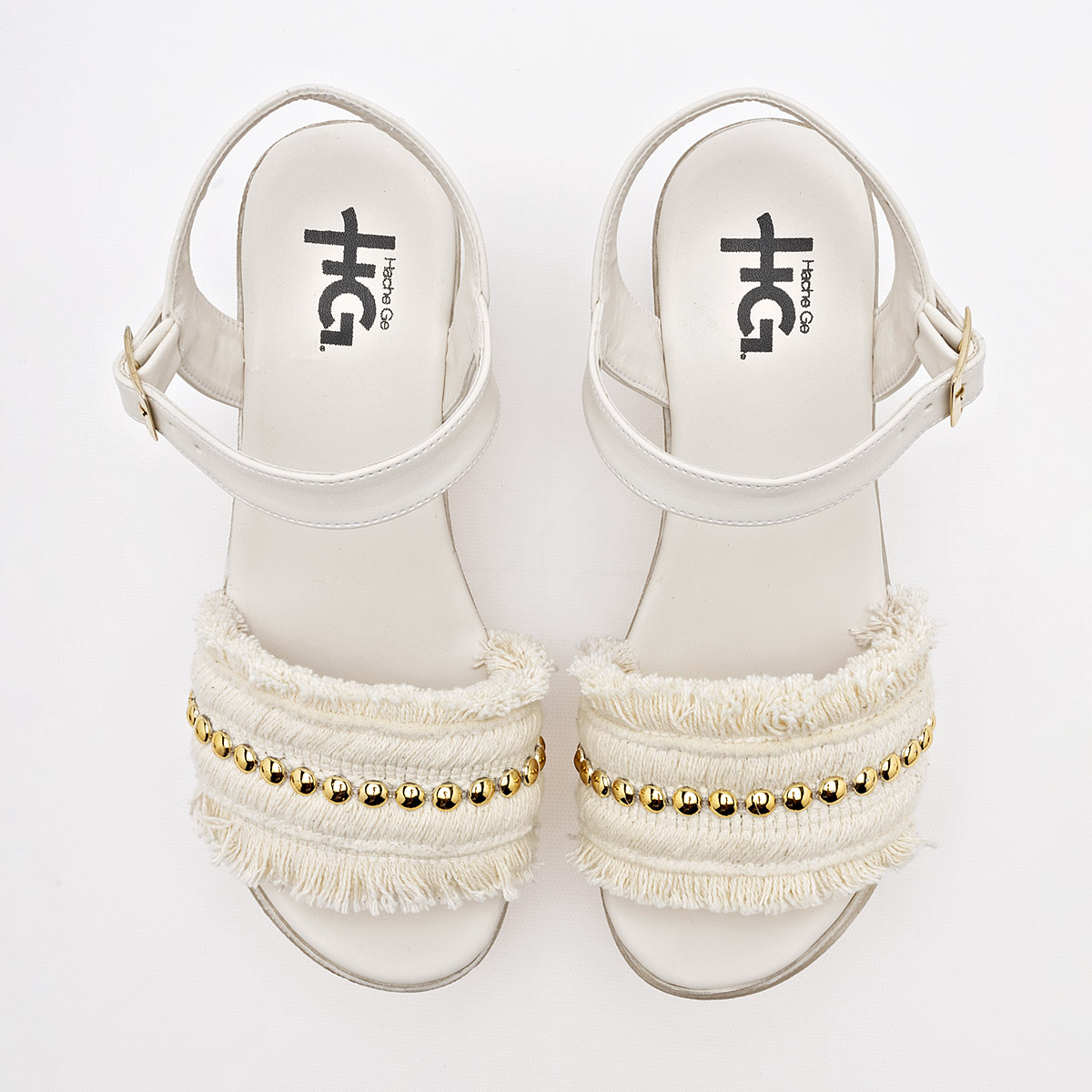Foto 4 pulgar | Hg Sandalia Para Mujer Blanco Dorado Cod.132294