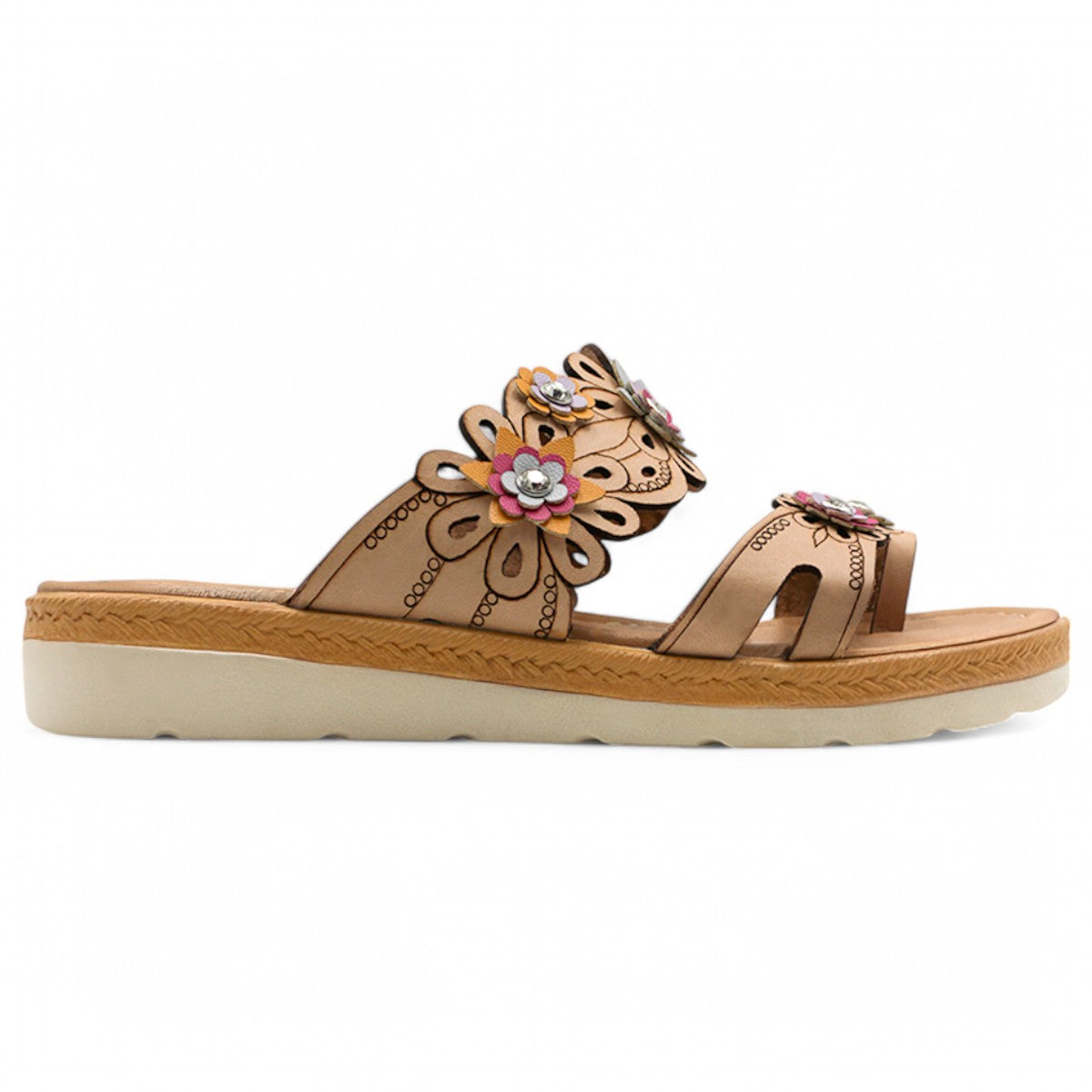Foto 4 pulgar | Sandalias De Piso Exterior Piel Color Café Para Mujer De Rbcollection