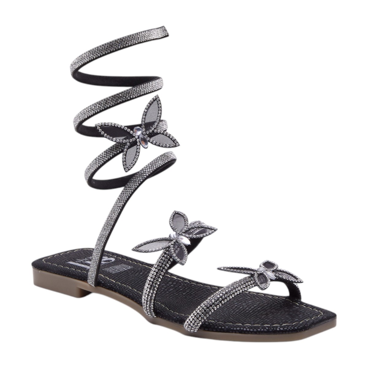 Sandalia Calzado Watanabe Color Negro Altas Mariposas